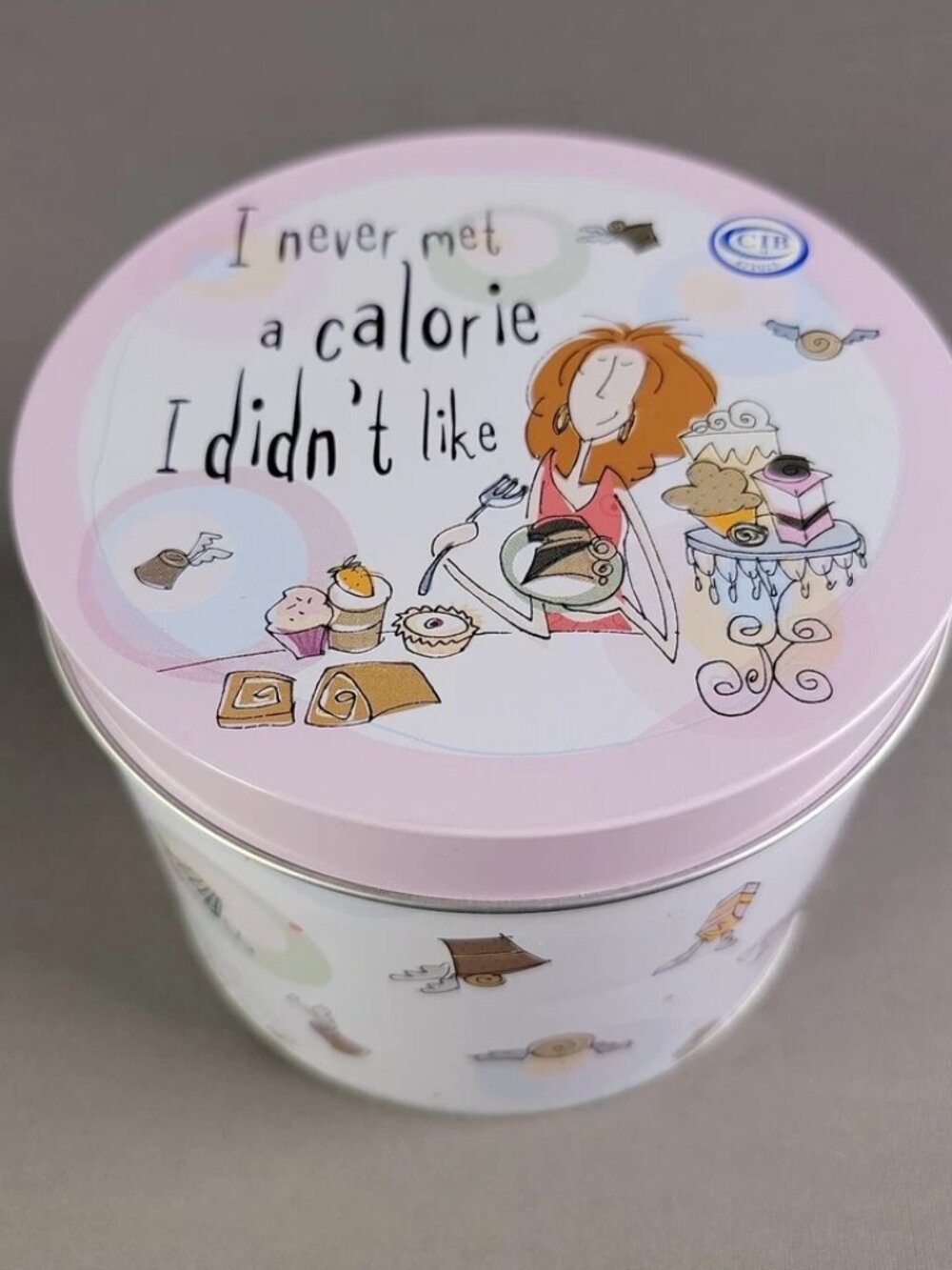 Funny Calorie Quote Coffee Mug in Decorative Pink Tin Gift Set New Open Box
